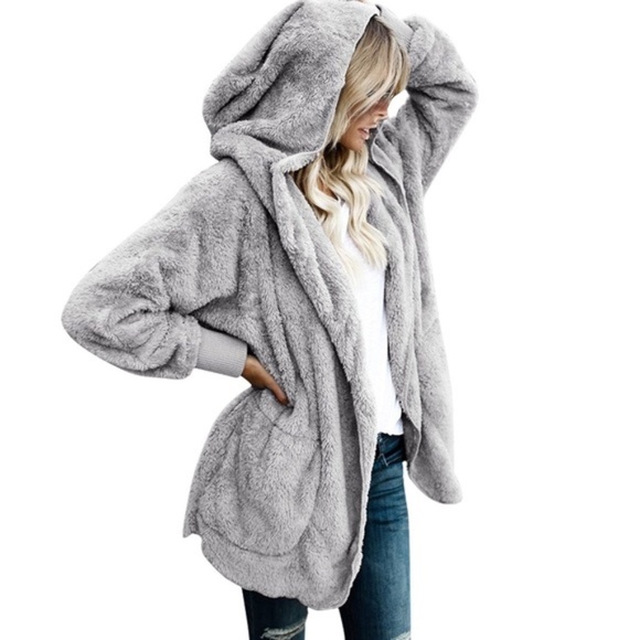 Penna&Pine Sweaters - RESTOCKED Gray Fuzzy Hooded Cardigan